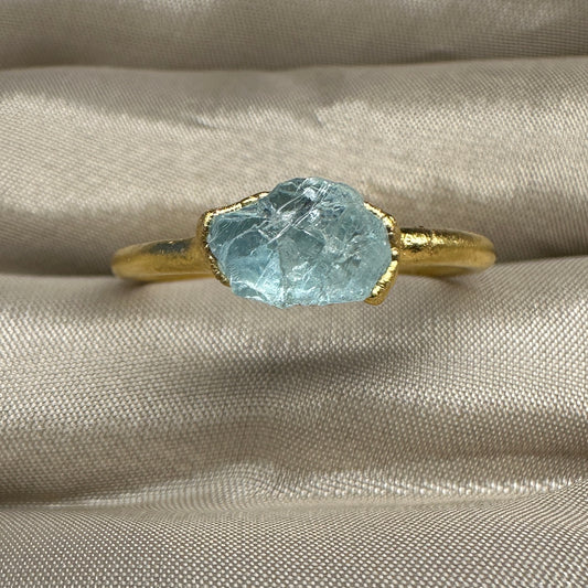 Roher Aquamarin Ring, Gold, Grösse 58