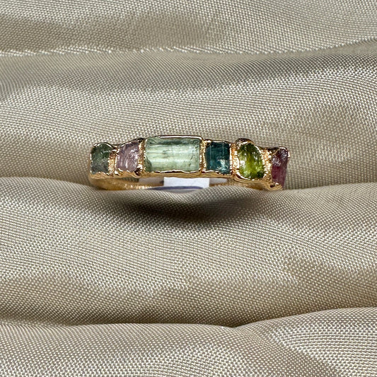 Roher Turmalin Ring, Roségold, Grösse 61.5