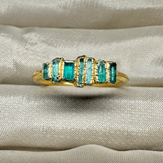 Rohe Smaragdkristalle Ring, Gold, Grösse 53.5