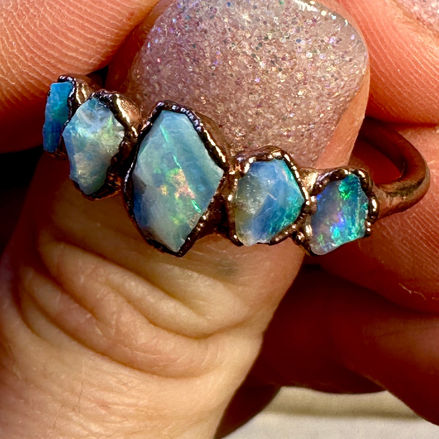 Australischer Opal Ring, Solides Kupfer Grösse 62