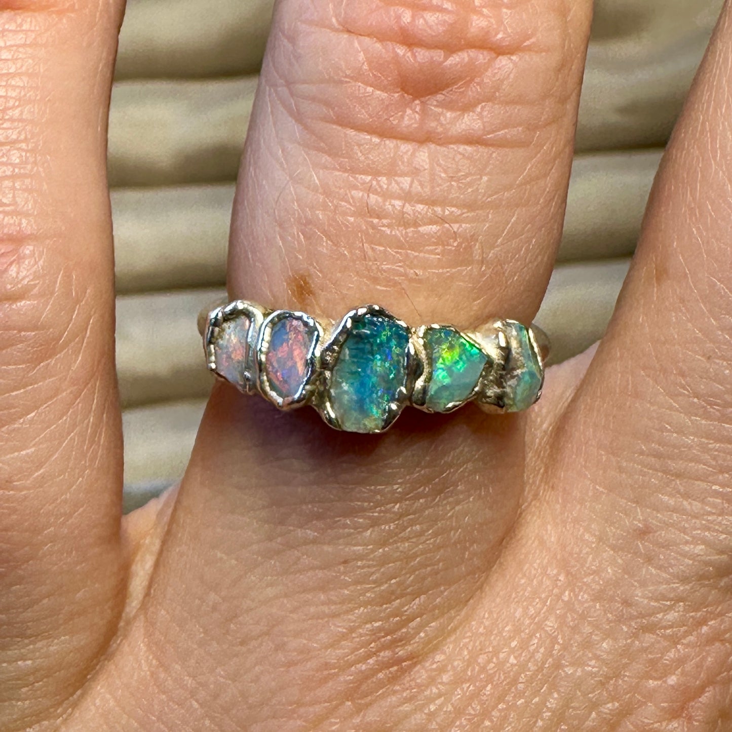 Australischer Opal Ring, Solides Silber Grösse 53.5