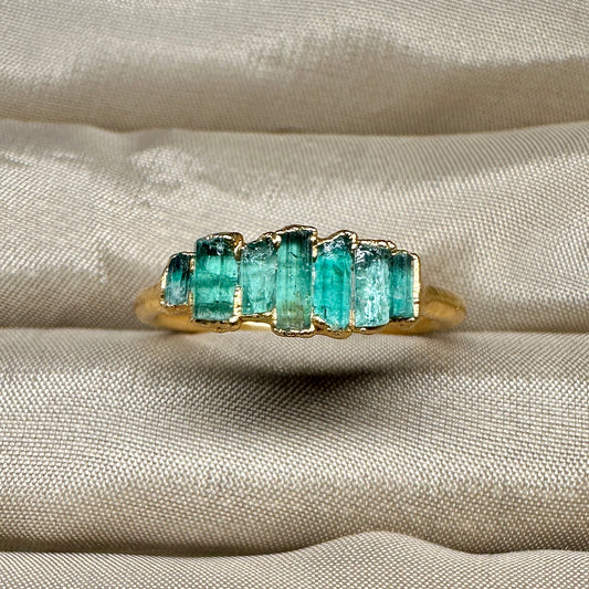 Rohe Smaragdkristalle Ring, Gold, Grösse 52.5