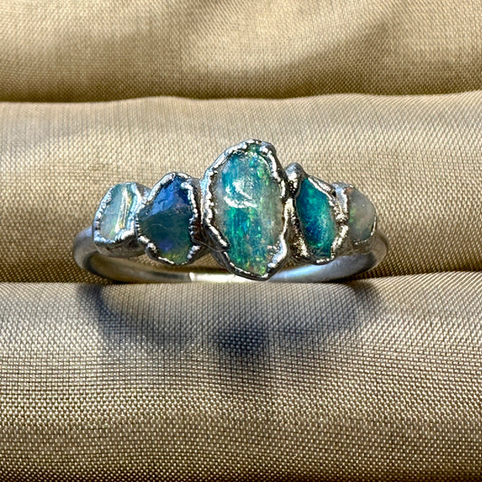 Australischer Opal Ring, Solides Silber Grösse 56.5